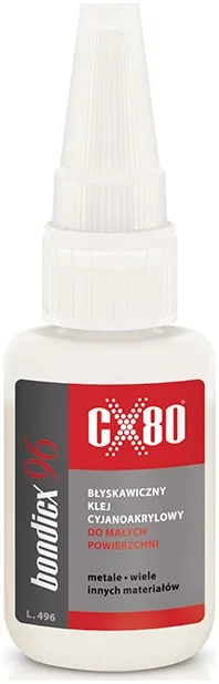 CX80 Bondicx 96, Klej cyjanoakrylowy o bardzo niskiej lepkości. Do klejenia małych powierzchni, szczególnie metali.