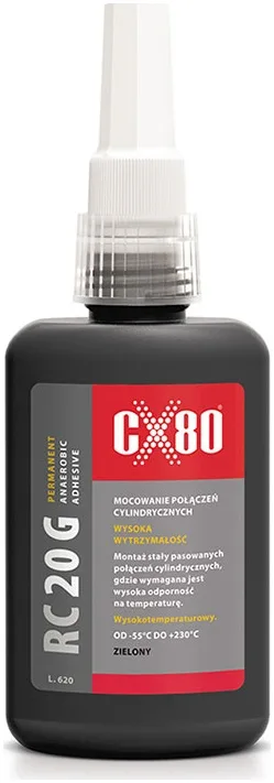 CX80 RC 20 G - Klej anaerobowy do mocowania części walcowatych (cylindrycznych) o bardzo dużej sile łączenia. Wiąże pod wpływem kontaktu z metalowymi...